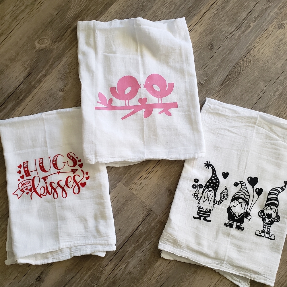 Valentines tea towels/flour sack towels